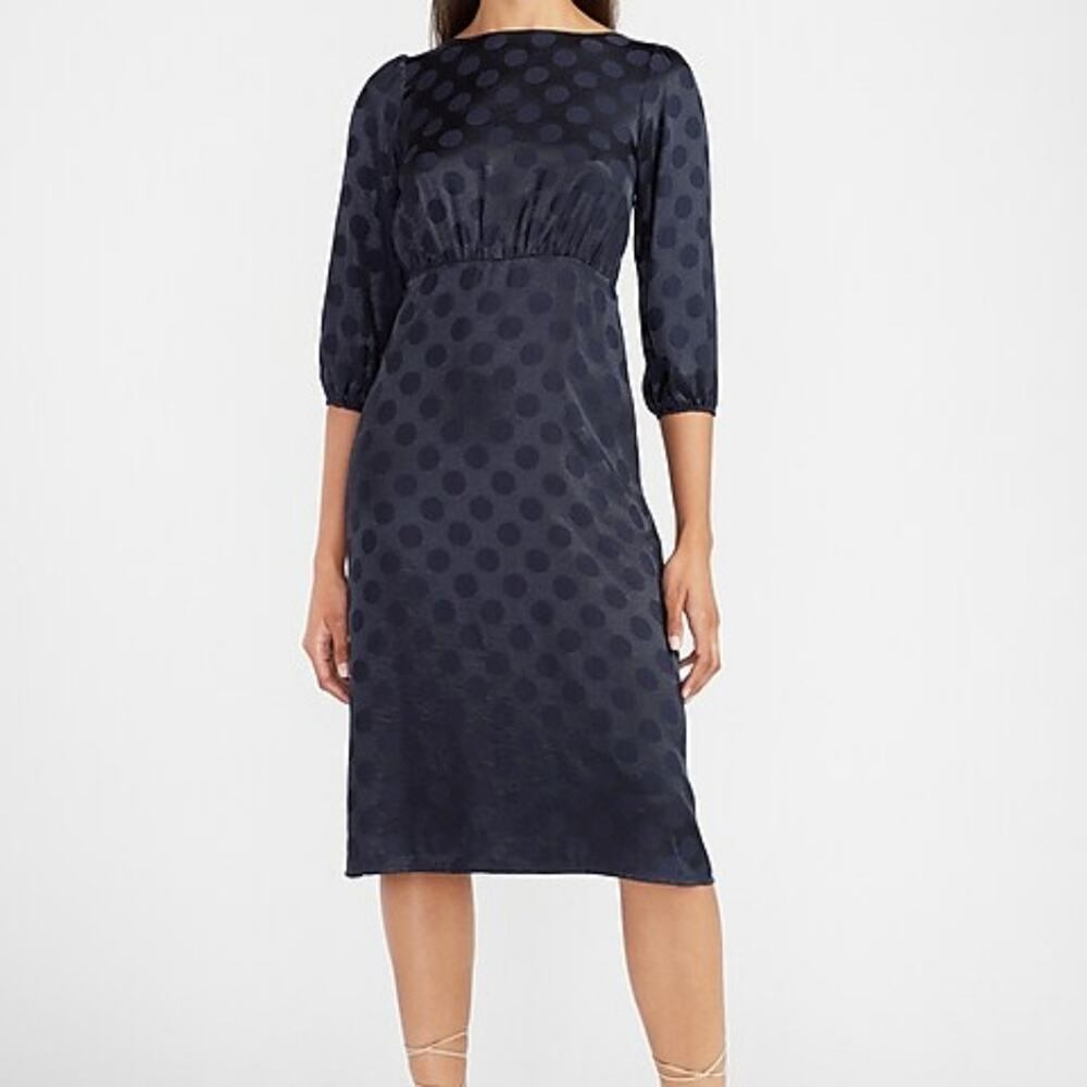 Nwt Express Jacquard Dot Puff Sleeve Midi Slip Dress S